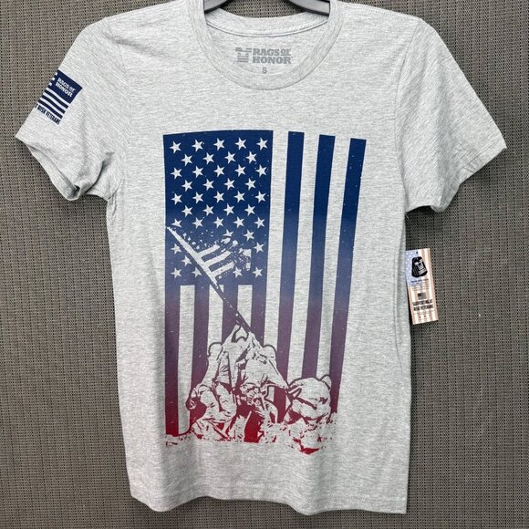 Rags Of Honor S Gray Supporting At Risk Veterans T-Shirt Patriotic Flag Graphic - Picture 1 of 6